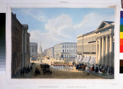 The Police Bridge in St Petersburg, View of the Nevsky Prospekt from the Stroganov Palace by Louis Jules Arnout