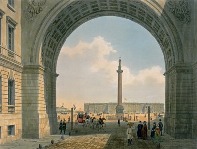 Palace Square, View from the Arch of the Army Headquarters, St. Petersburg, printed by Lemercier, Paris, 1840s by Louis Jules Arnout