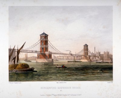 View of Hungerford Bridge from the East, London by Louis Julien Jacottet