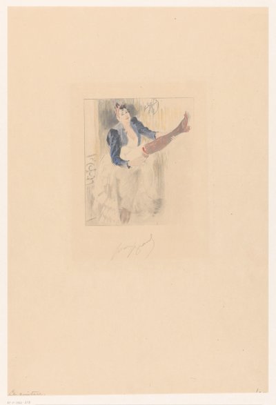 Cancan Dancer Playing Guitar on Her Leg by Louis Legrand (signed by artist)