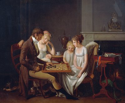 Painting of family game of checkers by Louis Leopold Boilly