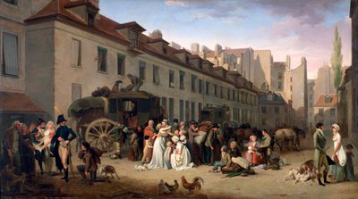The Arrival of a Stagecoach at the Terminus, rue Notre-Dame-des-Victoires, Paris, 1803-1845 by Louis Leopold Boilly