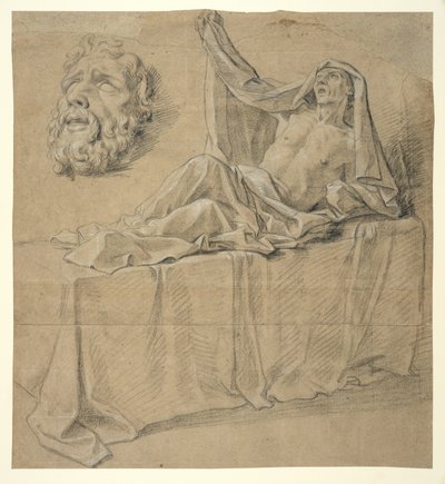 Reclining Figure and Mask of a Bearded Man (Study for "The Burial of Raymond the Deacon") by Louis Licherie de Beuron (attr. to)