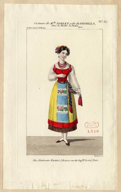 Mademoiselle Noblet as Fenella. Costume design for the opera La muette de Portici by Louis Maleuvre