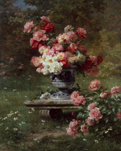 Peonies in an Urn in a Garden by Louis Marie Lemaire