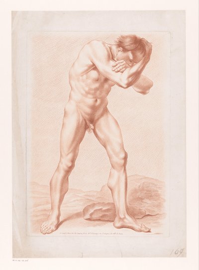 Standing Naked Man with Arms Around His Head by Louis Marin Bonnet (attributed to)