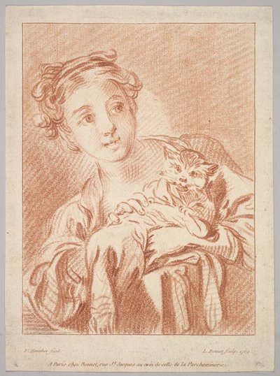 A Young Girl holding a Cat, 1769 by Louis Marin Bonnet