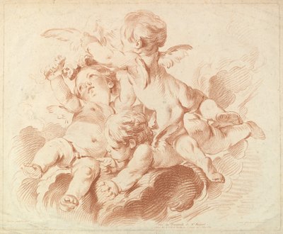 The Air: A Group of Three Putti on Clouds by Louis Marin Bonnet