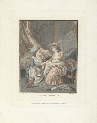 Mother with Child and Maid Les soins maternels (title on object) by Louis Marin Bonnet