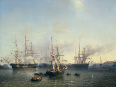 Conquest of Palembang, Sumatra in Indonesia, by Lieutenant-General De Kock, June 24, 1821 by Louis Meijer (signed by artist)
