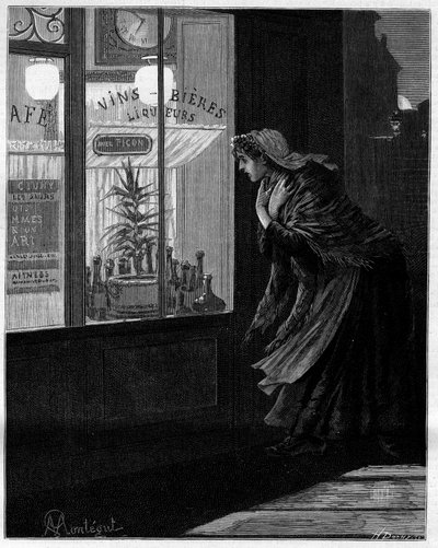 Woman looking through the glass of a Parisian cafe by Louis Montegut