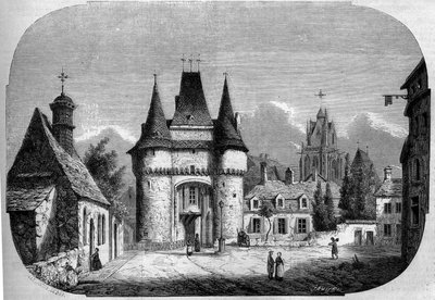 Architecture: View of the Gate Saint Julien, In the Background, View of the Gothic Church Notre Dame des Marais by Louis Moullin