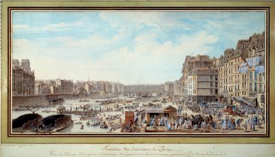 View of the Port at the Whale Taken from the Old Marche aux Veaux Towards the Bridge Notre-Dame in Paris by Louis Nicolas de Lespinasse