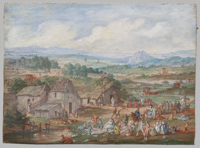 A Party Picnicking Near a Village by Louis Nicolas van Blarenberghe