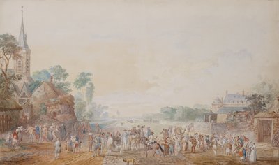 The Duke of Penthievre with Benjamin Franklin on his right side attending a review of his volunteer regiment next to his chateau at Rambouillet by Louis Nicolas van Blarenberghe