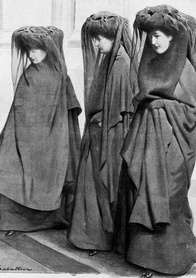 The Princesses Louise, Stephanie and Clementine of Saxony Cobourg in Mourning at the Burial of Their Father King Leopold II of Belgium in December 1909 by Louis Remy Sabattier