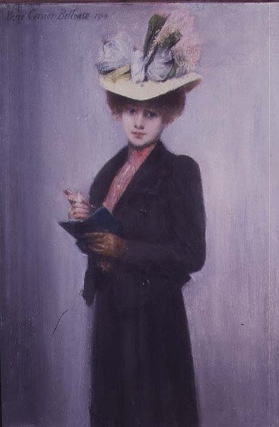 An Elegant Lady with a Blue Notebook by Louis Robert Carrier Belleuse