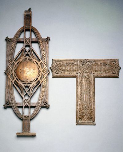 A Copper-Plated Cast Iron Stairway Baluster and a Copper-Plated Metal Decorative Panel by Louis Sullivan