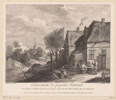 Flemish Village Scene with Peasants Playing Cards by Louis Surugue