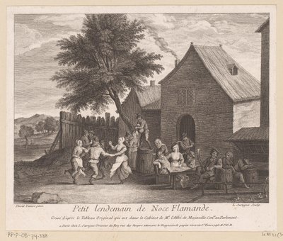 Flemish Village Scene with Festive Company in Front of an Inn (Petit lendemain de noce Flamande) by Louis Surugue