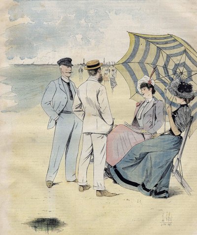 Sea baths: on the beach. From L. Vallet Watercolour. 1892 by Louis Vallet