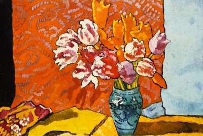 Blue Vase, Tulips and Drapery by Louis Valtat