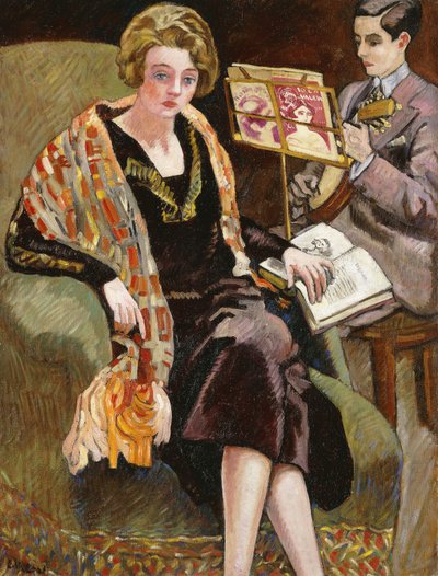 Mme Valtat and Her Son with a Banjo by Louis Valtat