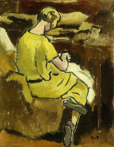 Woman in Yellow sewing by Louis Valtat