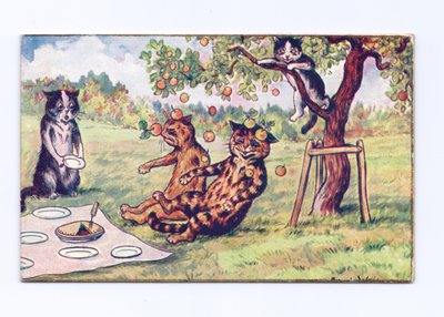 Apples Falling on Two Cats at a Picnic, c.1880 by Louis Wain