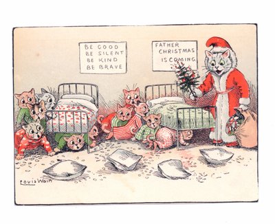 Kittens Cowering in Fear at the Sight of a Cat Dressed as Father Christmas, c.1880 by Louis Wain