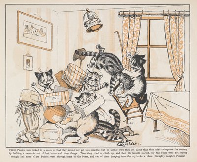 Cats Playing with Boxes in a Room by Louis Wain