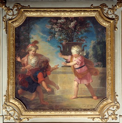 The Game of Pigeon. Door Top Painted by Louis Boullongne Le Jeune by Louis de Boullongne