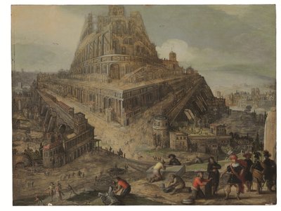 King Nimrod ordering the construction of the Tower of Babel by Louis de (circle of) Caullery