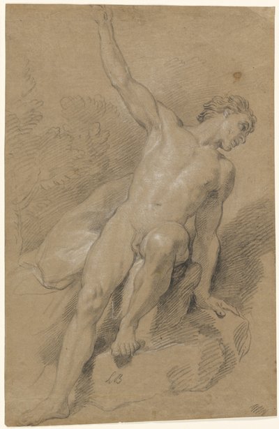 Male Nude Seated on Rocks by Louis de Boullogne the Younger