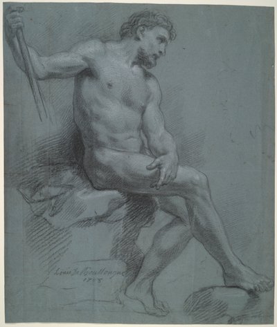 Seated Male Nude in Profile by Louis de Boullogne the Younger