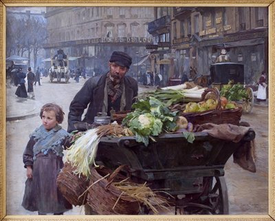 The Merchant of the Four Seasons in Paris. Behind Him, the Hotel du Louvre by Louis de Schryver