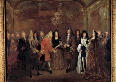 King Louis XIV (1638-1715) received Prince Frederic Augustus of Saxony from Elizabeth Charlotte d
