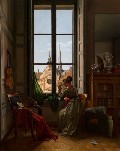 Interior with Young Woman Tracing a Flower by Louise-Adeone Drolling