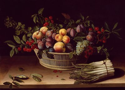 Still Life with a Basket of Fruit and a Bunch of Asparagus, 1630 by Louise Moillon