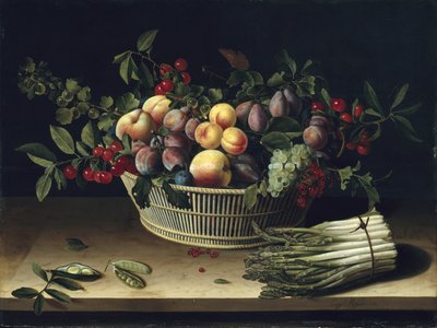 Still Life with a Basket of Fruit and a Bunch of Asparagus by Louise Moillon