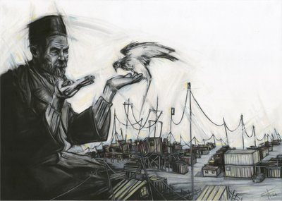 Old Man and Falcon by Lourens Joubert