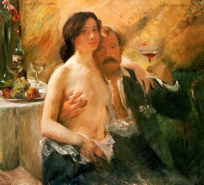 Self Portrait with Nude Woman and Glass by Lovis  Corinth