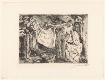 Group of Women, One Naked and Another Holding Up a Cloth (Die Hexen) by Lovis Corinth (signed by artist)