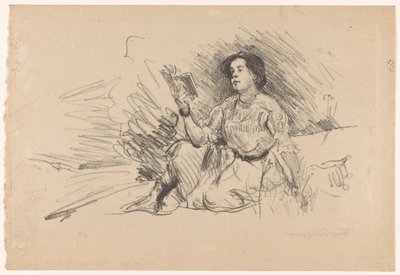 Reading Girl Sitting on the Ground by Lovis Corinth (signed by artist)
