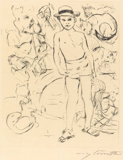 Boy Wearing Bathing-Trunks and Straw Hat by Lovis Corinth
