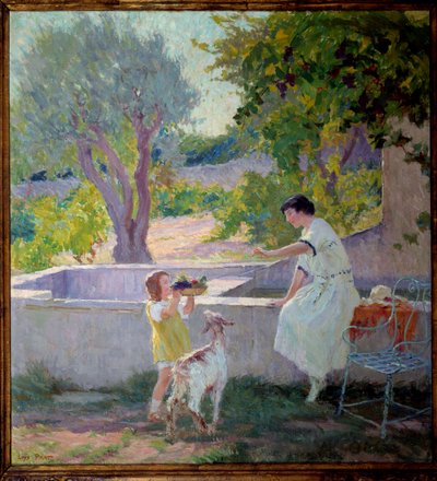 Madame Prat and Her Daughter in the Garden with the Little Goat by Loys Prat