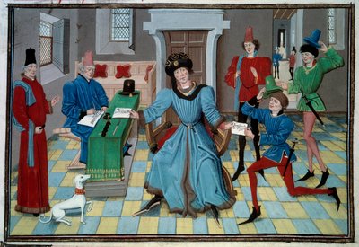 Arrival of a miniature messenger from the manuscript Renaud de Montauban or Les quatre fils Aymon by Loyset Liedet by Loyset Liedet