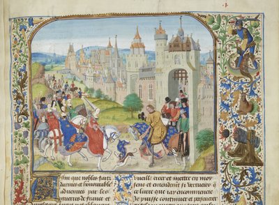 Isabella of France Welcomed by Her Brother Charles IV to Paris by Loyset Liedet