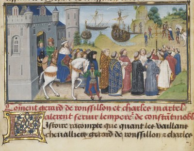 The Byzantine Emperor Welcoming Roussillon and Martel by Loyset Liedet