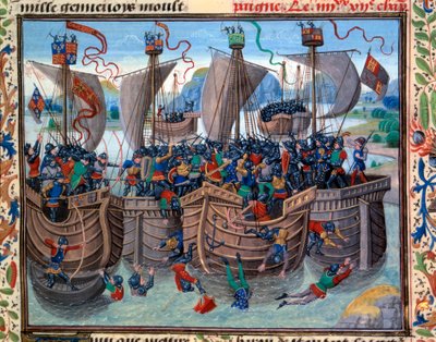 View of the Battle of Guernsey between French and English opposing Robert d
